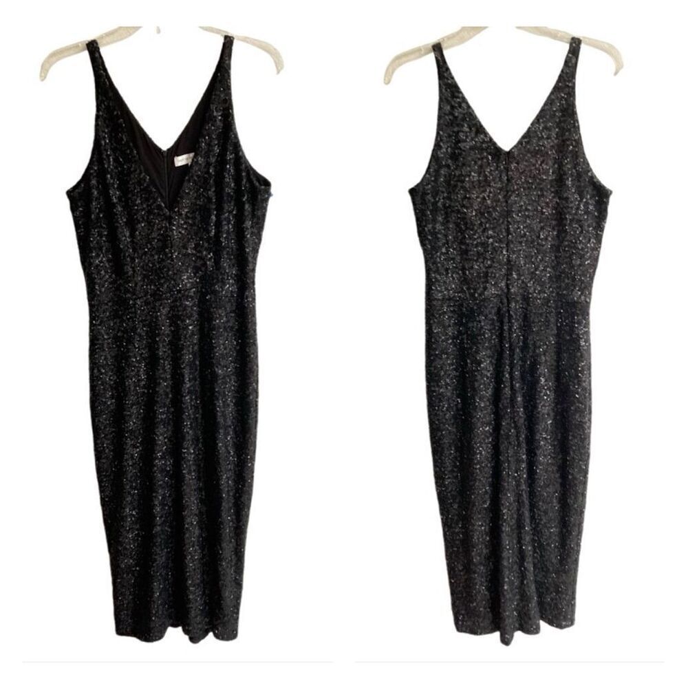 Dress The Population black sequin sheath maxi long dress womens size L Mob Wife